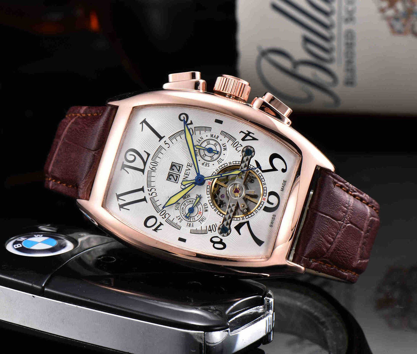 Buy Center Men's Mechanical Business Watch - Wooden Barrel, Sapphire Crystal - Buy Center