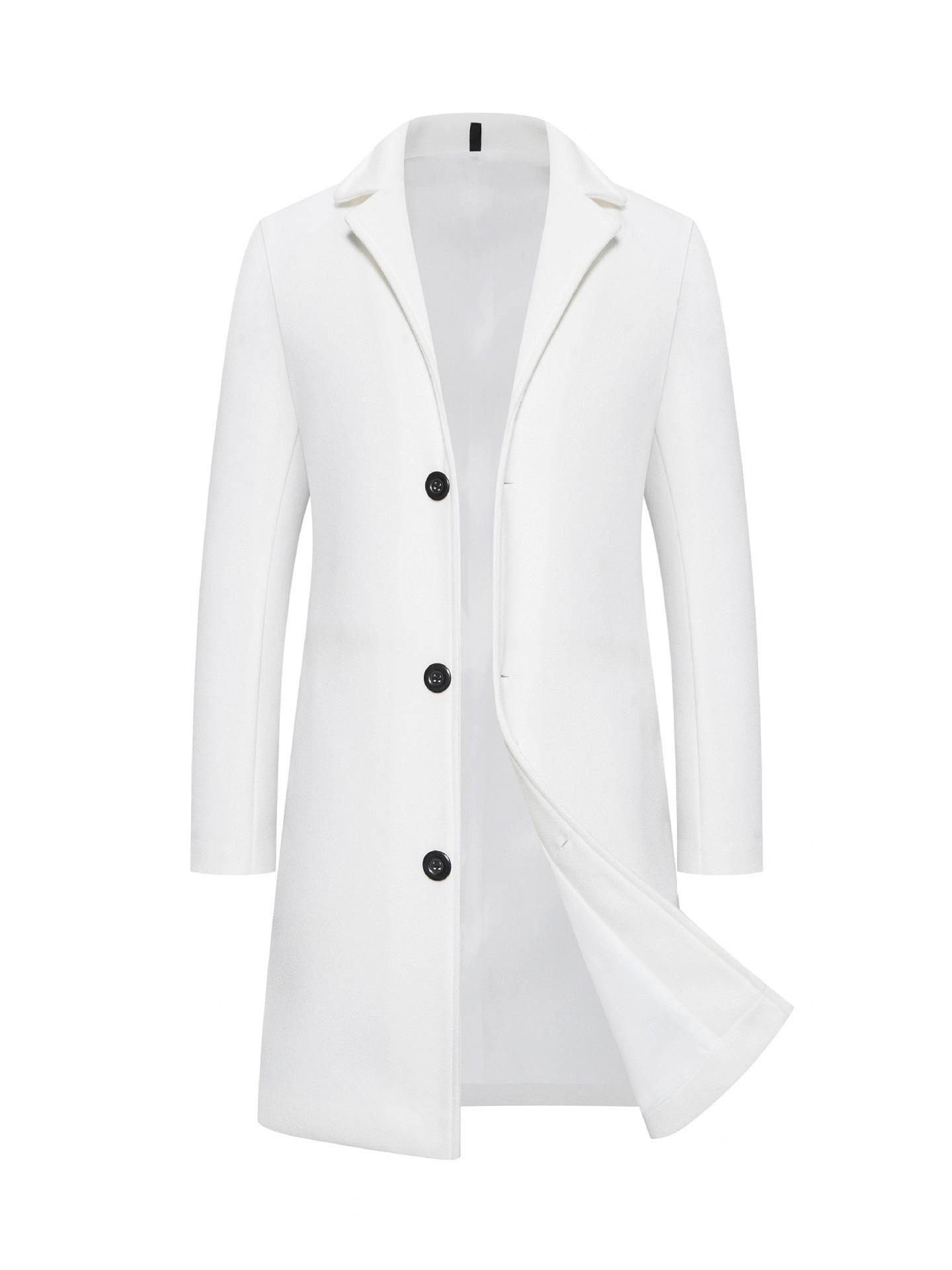 Men's Slim-Fit Woolen Coat - Stylish Mid-Length Trench with Lapel Collar - Buy Center