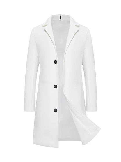 Men's Slim-Fit Woolen Coat - Stylish Mid-Length Trench with Lapel Collar - Buy Center
