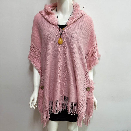 Plus Size Hooded Pullover Sweater - Batwing Tassel Design for Winter - Buy Center
