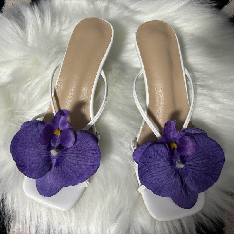 Stylish Flower Beach Slippers - Women's Square Toe Sandals in Pink & Blue - Buy Center