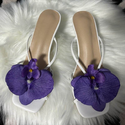 Stylish Flower Beach Slippers - Women's Square Toe Sandals in Pink & Blue - Buy Center