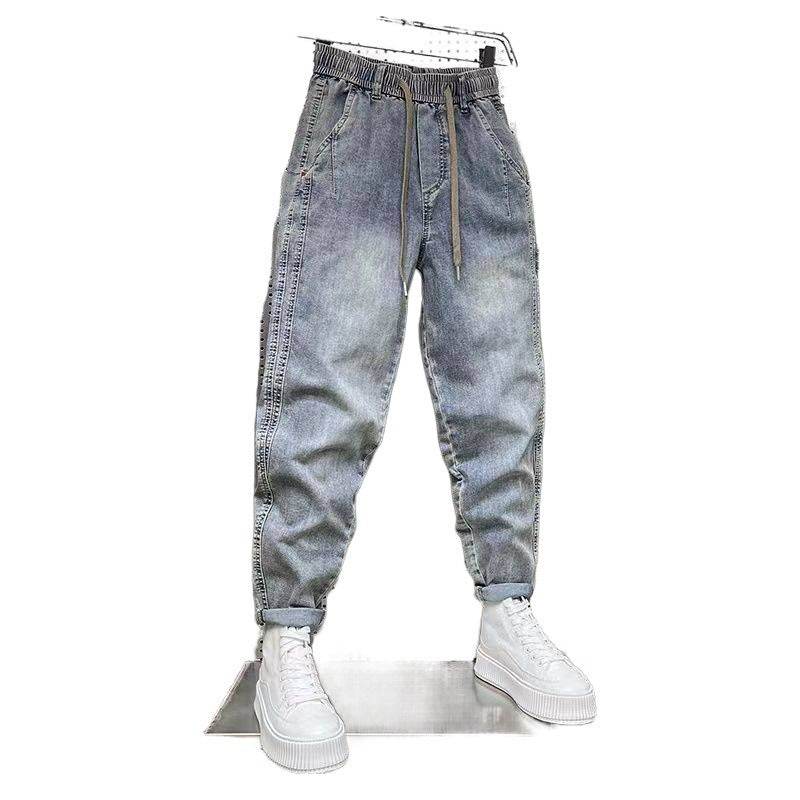 Buycenter Men's Summer Retro Washed Jeans - Mid Waist, Micro-Elastic Fit - Buy Center