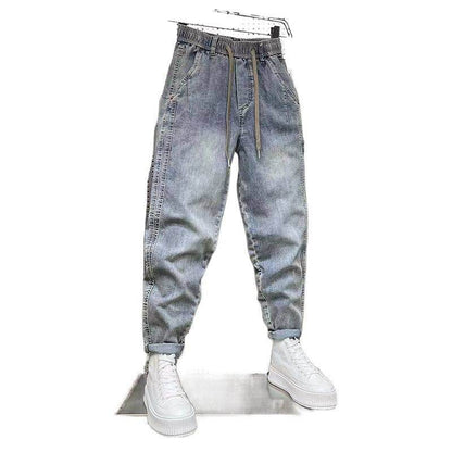 Buycenter Men's Summer Retro Washed Jeans - Mid Waist, Micro-Elastic Fit - Buy Center