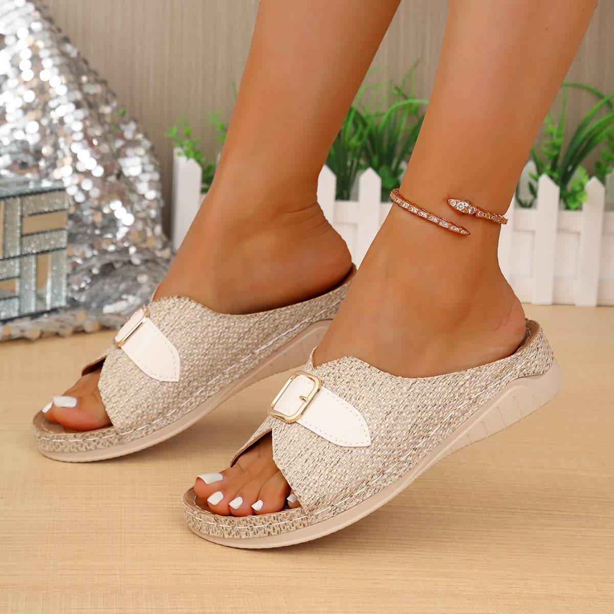 Buycenter Women's Summer Wedge Sandals - Peep-Toe Beach Shoes - Buy Center