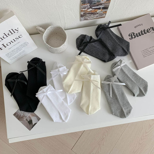 Heel Bow Socks for Women - Pure Cotton, Stylish Middle Tube Design - Buy Center