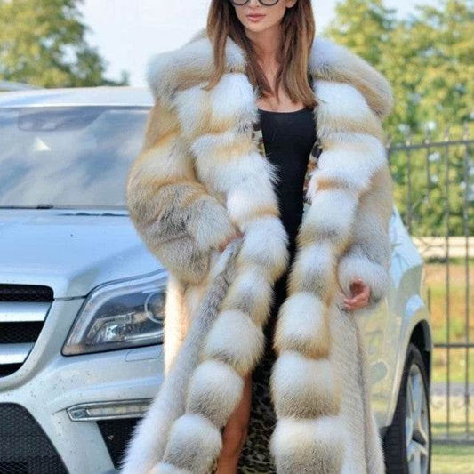 Buycenter Mid-Length Faux Fur Coat with Hood - Stylish European Design - Buy Center