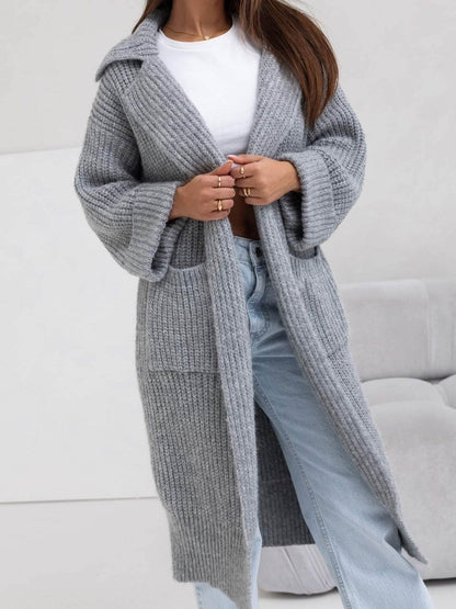 Buycenter Women's Mid-Length Knitted Cardigan - Padded, Pocket Style - Buy Center