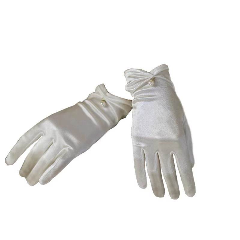 French Hepburn Style Pearl Satin Bridal Gloves - Elegant Wedding Accessory - Buy Center