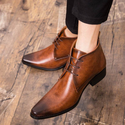 BuyCenter British High-Top Leather Shoes - Pointed Toe, Stylish & Durable - Buy Center