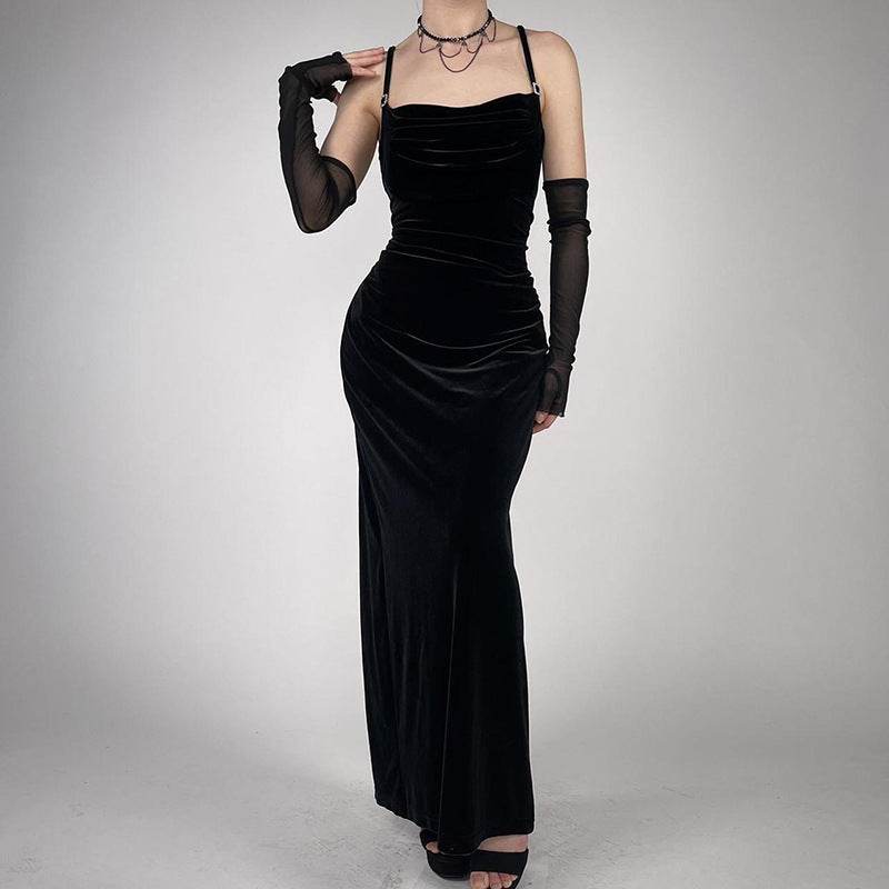 Elegant Backless Velvet Dress - Trendy Women's Sling Dress for Any Occasion - Buy Center