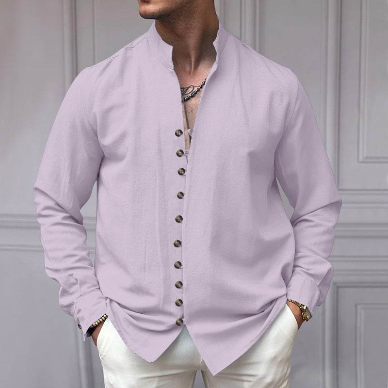 Buycenter Men's Casual Loose Linen Shirt - Ethnic Style, Long Sleeve - Buy Center