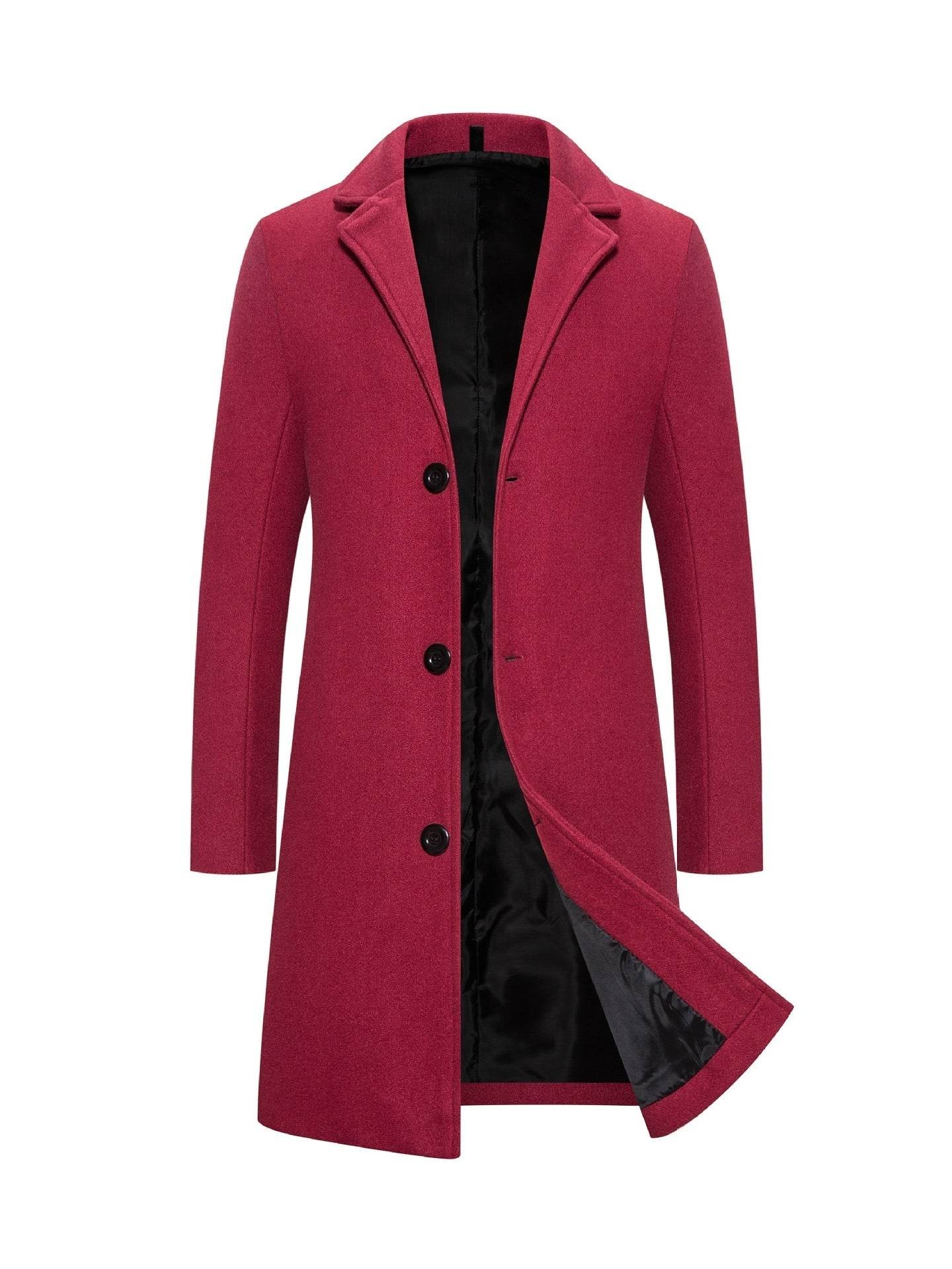 Men's Slim-Fit Woolen Coat - Stylish Mid-Length Trench with Lapel Collar - Buy Center