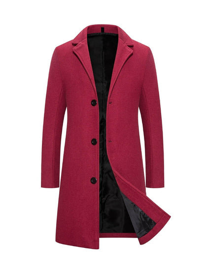 Men's Slim-Fit Woolen Coat - Stylish Mid-Length Trench with Lapel Collar - Buy Center