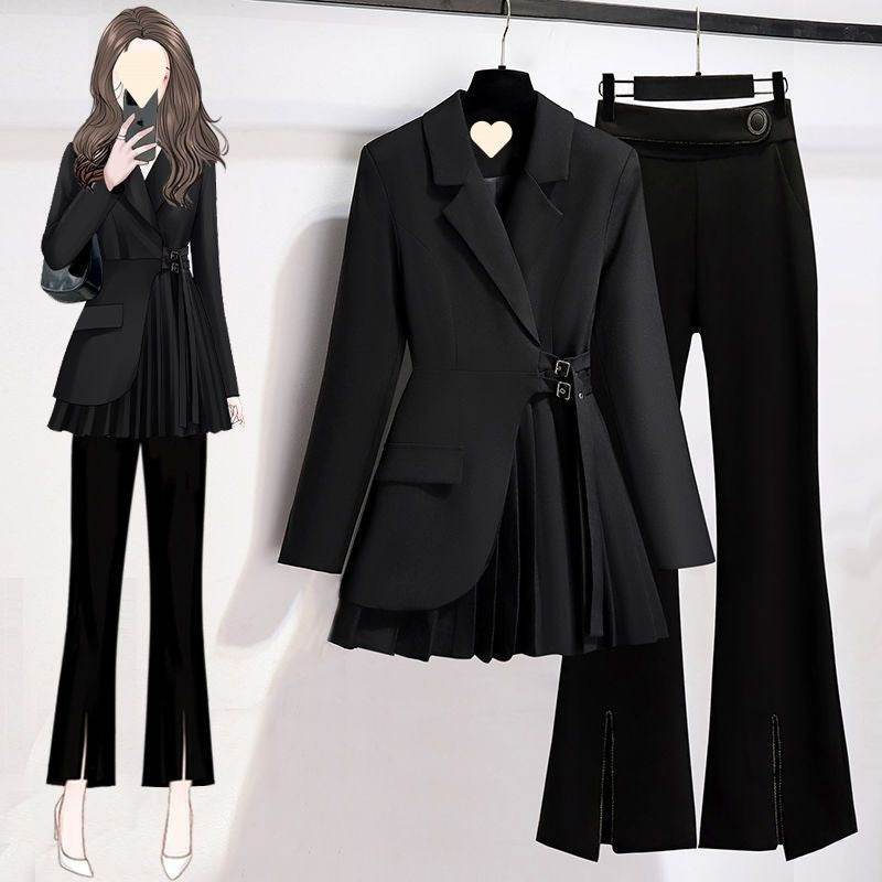 Graceful Khaki Suit Jacket & Black Pants Set - Trendy Women’s Fashion - Buy Center