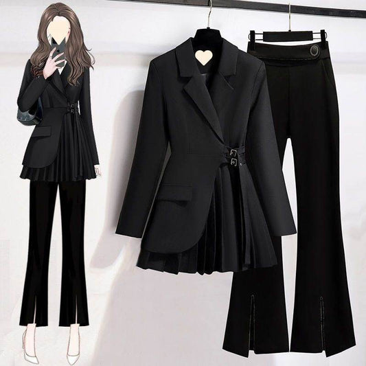 Graceful Khaki Suit Jacket & Black Pants Set - Trendy Women’s Fashion - Buy Center