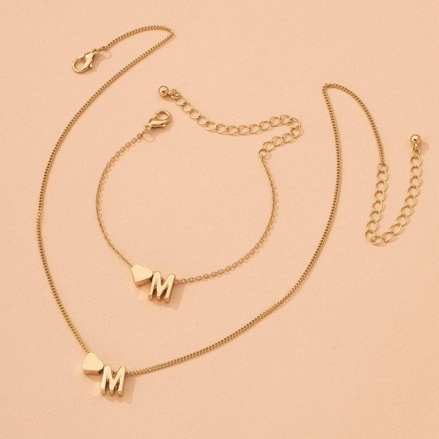 Buy Center Heart-Shaped Minimalist Necklace & Bracelet Set - Gold Alloy - Buy Center