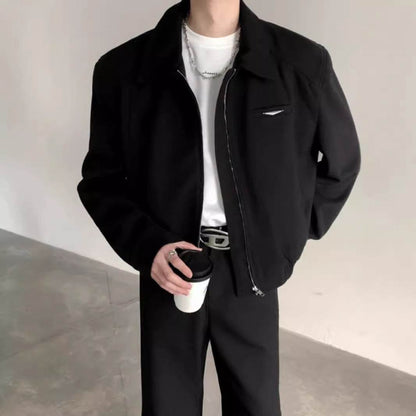 Autumn Winter Padded Shoulder Coat - Stylish Black Turn-Down Jacket - Buy Center