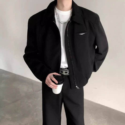 Autumn Winter Padded Shoulder Coat - Stylish Black Turn-Down Jacket - Buy Center