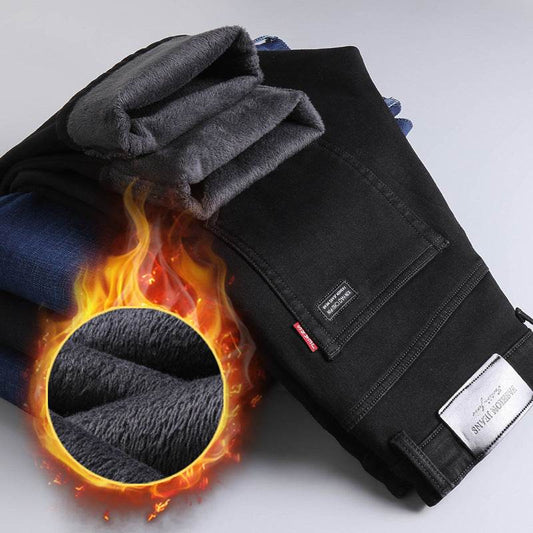 Buycenter Men's Winter Black Jeans - Fleece-Lined & Thickened Comfort - Buy Center