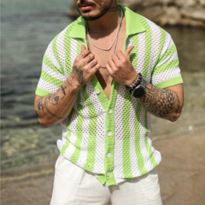 Men's Casual Loose Striped Polo Shirt - Ice Silk, Summer Comfort - Buy Center