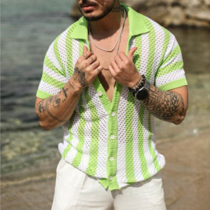Men's Casual Loose Striped Polo Shirt - Ice Silk, Summer Comfort - Buy Center