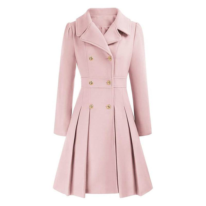Women's A-Line Pea Coat - Double Breasted Windbreaker with Pockets - Buy Center