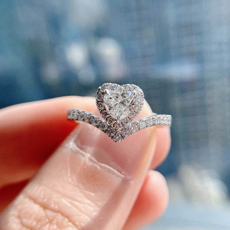 Buy Center Simple V-Shaped Heart Zircon Ring for Women - Stylish Copper - Buy Center
