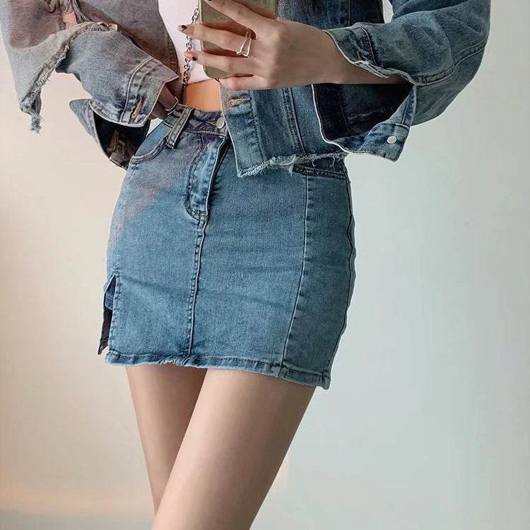 Buycenter Black Denim Skirt for Women - Trendy Splicing Design, Spring Fashion - Buy Center