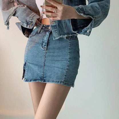 Buycenter Black Denim Skirt for Women - Trendy Splicing Design, Spring Fashion - Buy Center