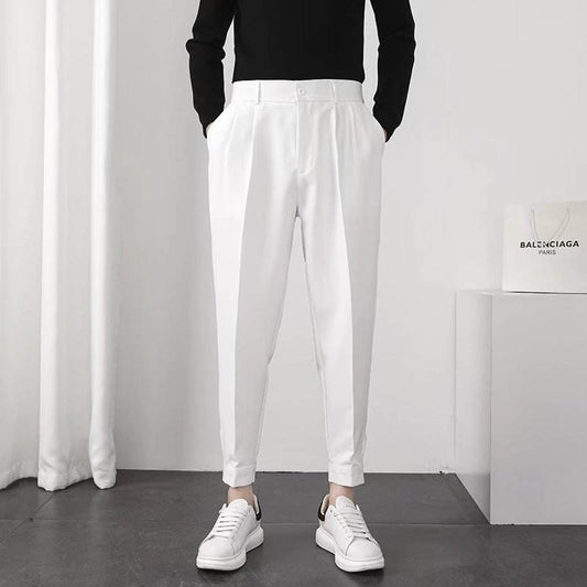 Solid Casual Men's Trousers - Velcro Cuffs, Straight Tube Design - Buy Center