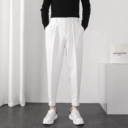 Solid Casual Men's Trousers - Velcro Cuffs, Straight Tube Design - Buy Center