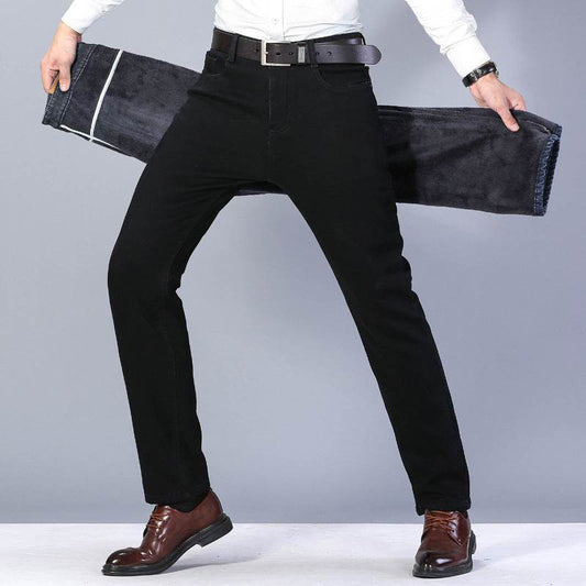 Buycenter Men's Winter Black Jeans - Fleece-Lined & Thickened Comfort - Buy Center