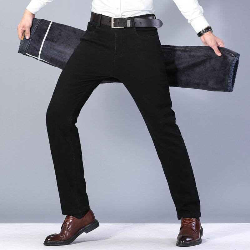 Buycenter Men's Winter Black Jeans - Fleece-Lined & Thickened Comfort - Buy Center