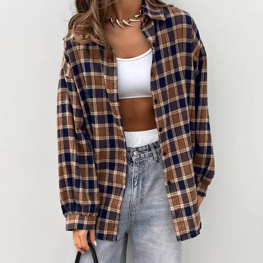 Fashion Plaid Shirt - Loose Fit Cotton Blouse for Effortless Style - Buy Center