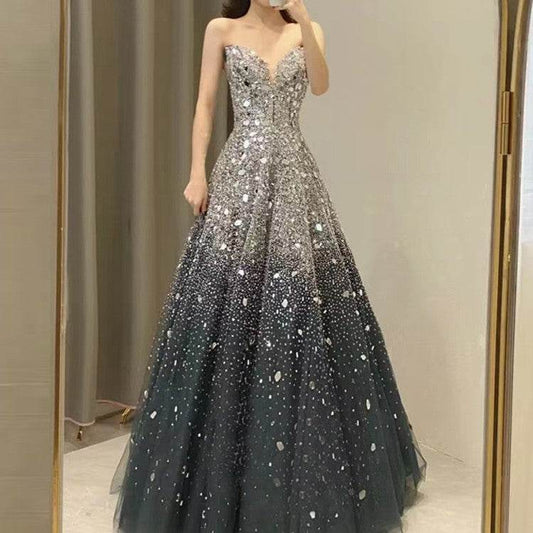 Buycenter Blue Heavy Industry Evening Dress - Sleeveless Tube Top Style - Buy Center