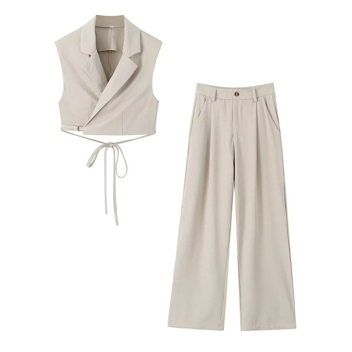Women's V-Neck Vest & High Waist Pants Suit - Stylish Fit for Any Occasion - Buy Center