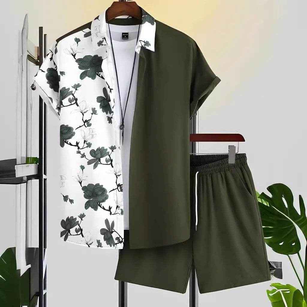 Black and White Striped Hawaiian Shirt Set for Men - Casual Summer Style