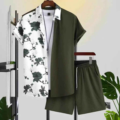 Black and White Striped Hawaiian Shirt Set for Men - Casual Summer Style