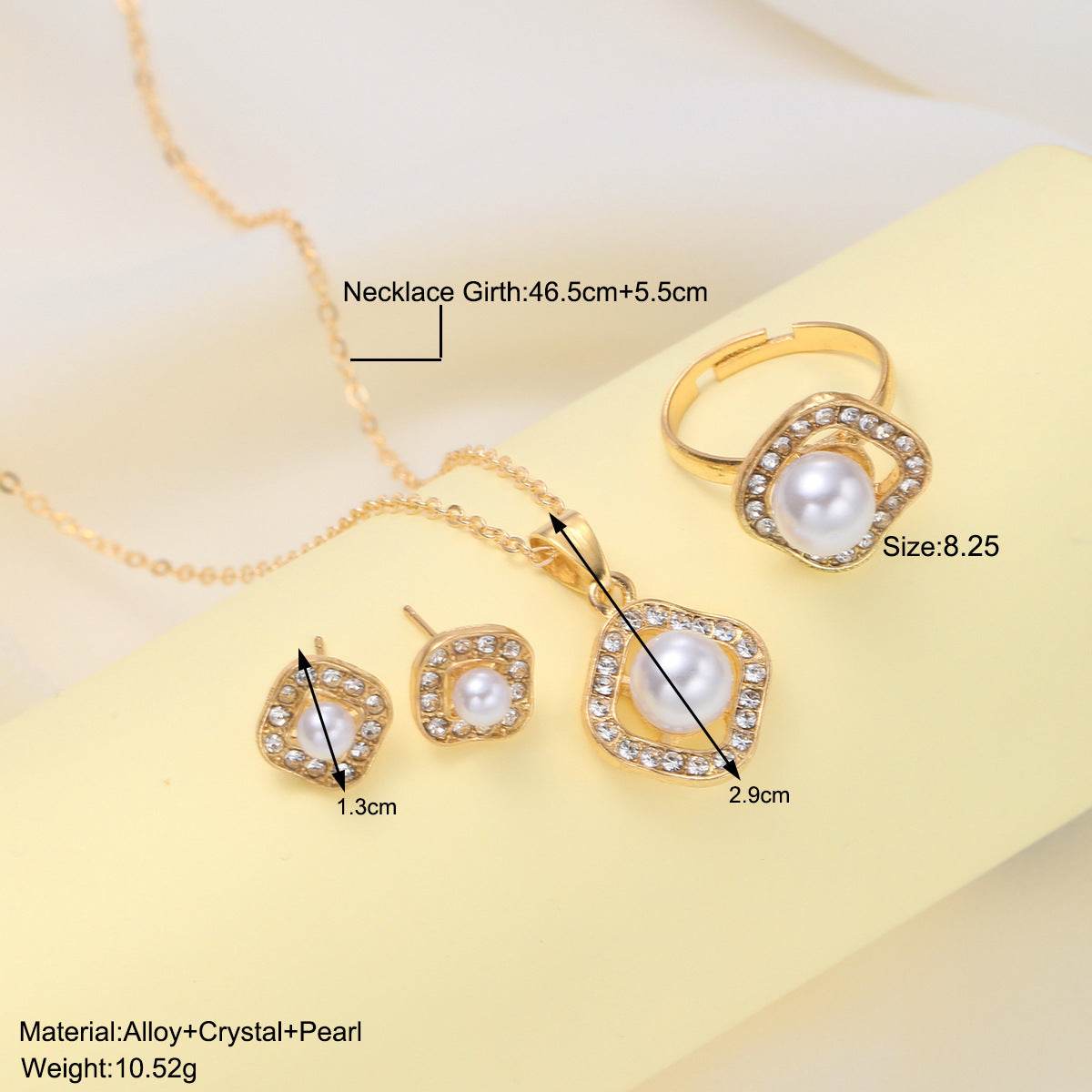 Elegant Rhinestone Pearl Square Necklace Set - Jewelry for Any Occasion - Buy Center
