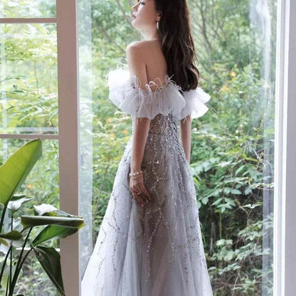 Buycenter Off-Shoulder Evening Dress - Beaded High Waist Design - Buy Center