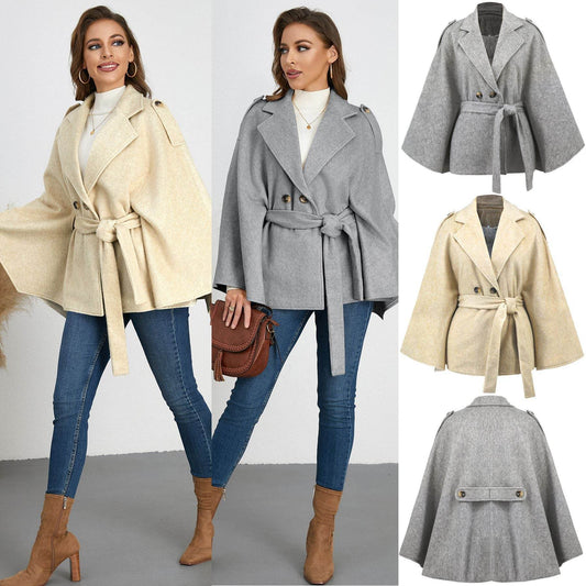 Women's Batwing Sleeve Woolen Coat - Stylish Lapel Design & Versatile Fit - Buy Center