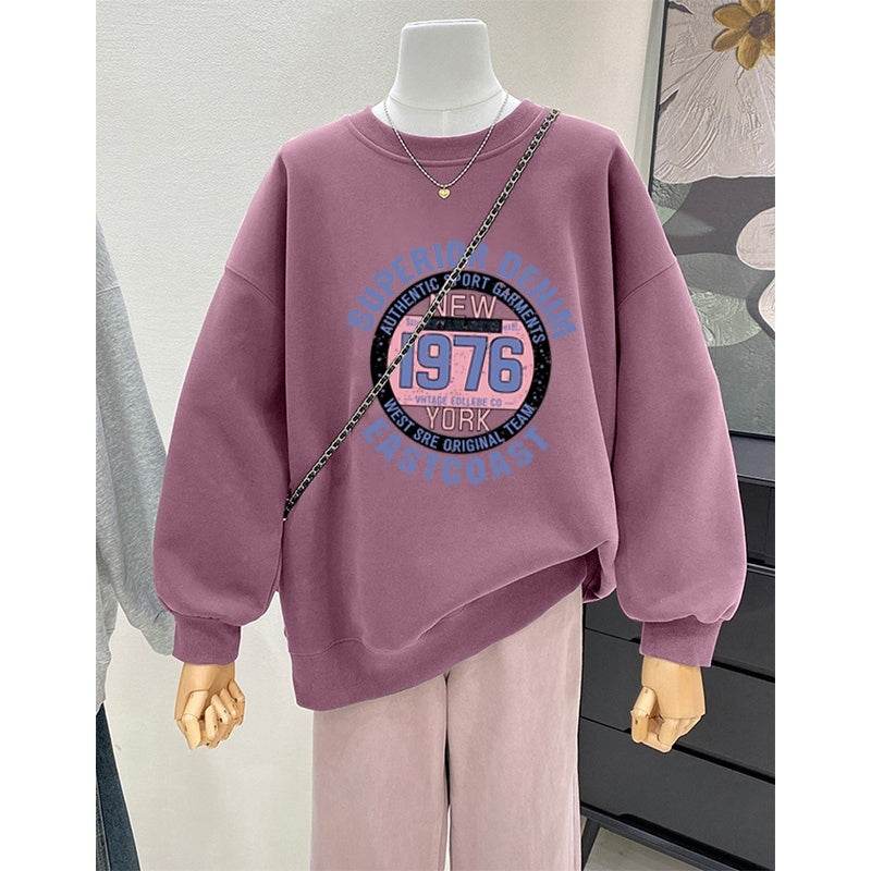 Retro Loose Round Neck Hoodie for Women - Cartoon Design & Long Sleeve - Buy Center