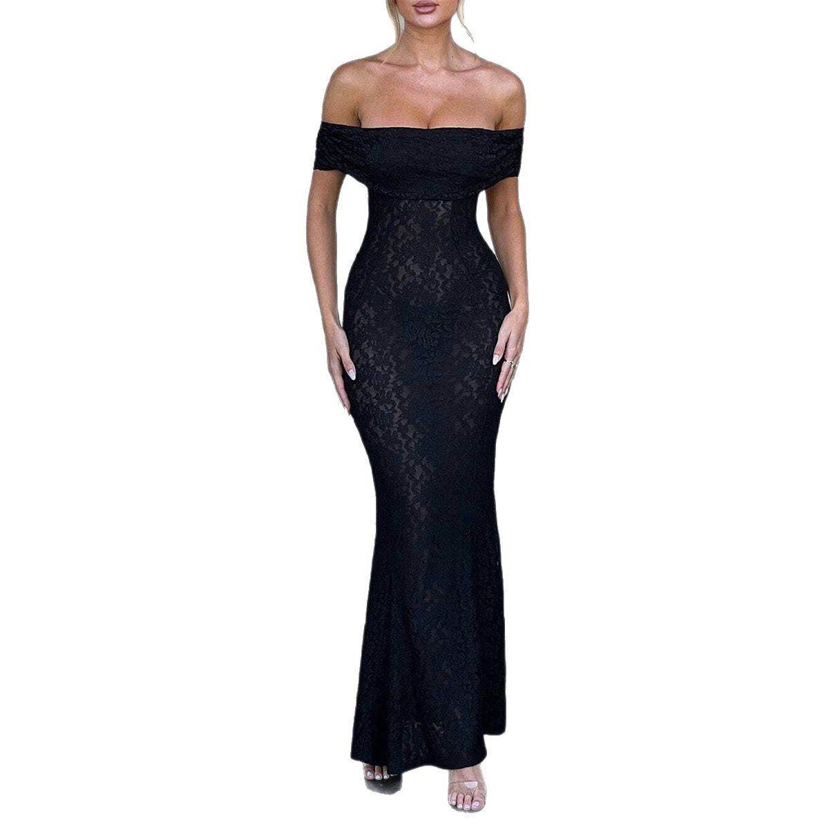 Buycenter Women's See-through Tube Top Fishtail Dress - Floral Black Design - Buy Center