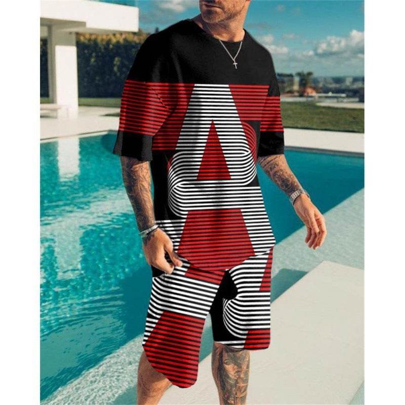 Casual Short Sleeve Leisure Set for Men - Stylish Geometric Design 2025 - Buy Center