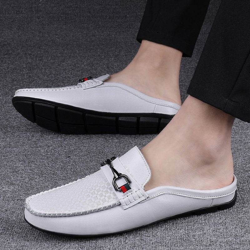 Buycenter Men's Casual Leather Slip-On Half-Slippers - Stylish & Comfortable - Buy Center
