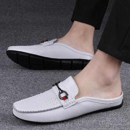 Buycenter Men's Casual Leather Slip-On Half-Slippers - Stylish & Comfortable - Buy Center