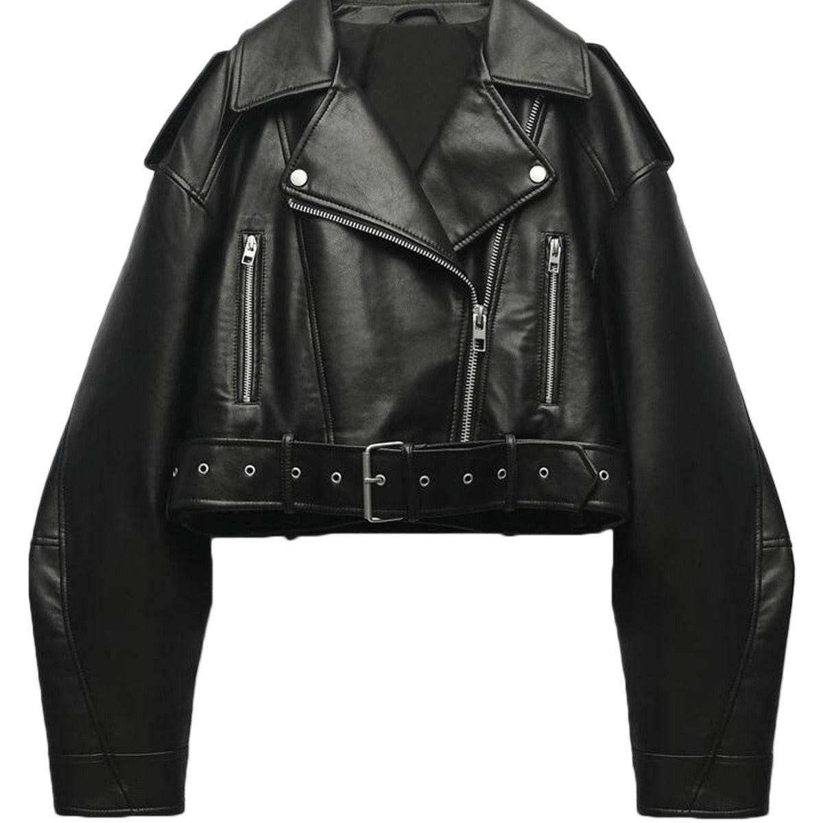 Trendy Washed Faux Leather Motorcycle Jacket - Chic Zipper Style 2025 - Buy Center