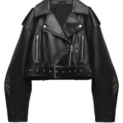 Trendy Washed Faux Leather Motorcycle Jacket - Chic Zipper Style 2025 - Buy Center
