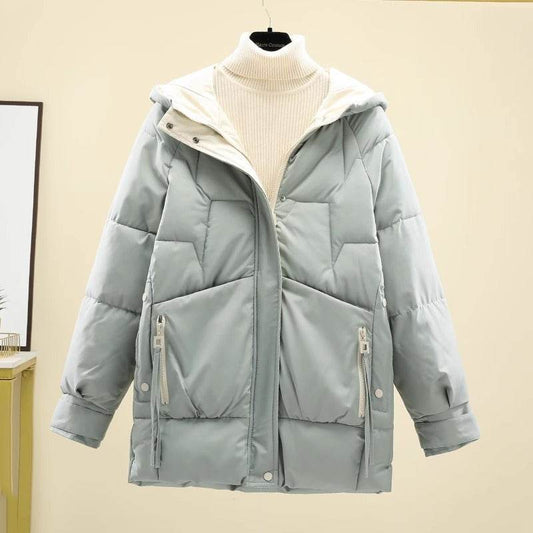 Women's Mid-Length Pea Green Padded Jacket - Loose Fit & Stylish - Buy Center